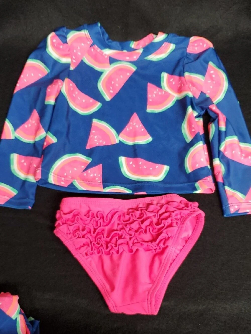 Two (Twin) Wonder Nation Navy & Pink Watermelon Rashguard Swim Sets